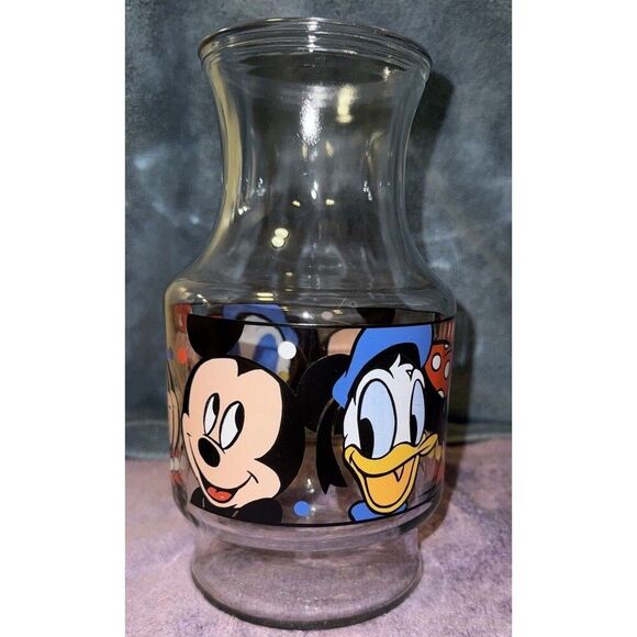 Disney Other - Vintage Disney Mickey Mouse and Friends Juice Carafe 9” Glass Jar Collectible